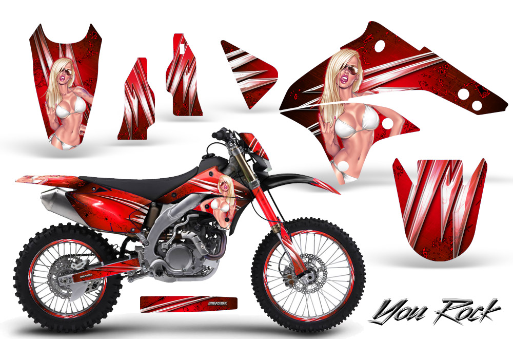 Kawasaki KLX450 Graphics Kit 08-12 You Rock Red NP Rims